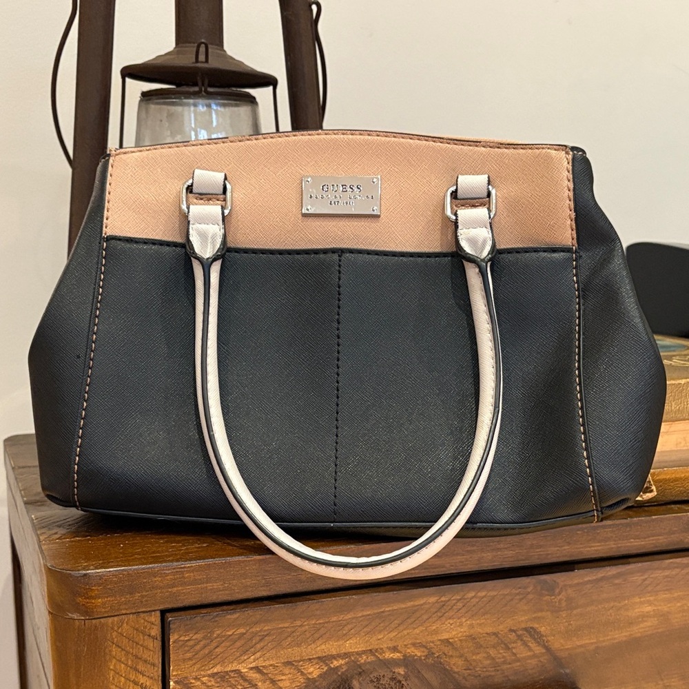 GUESS Two-Tone Black and Tan Purse